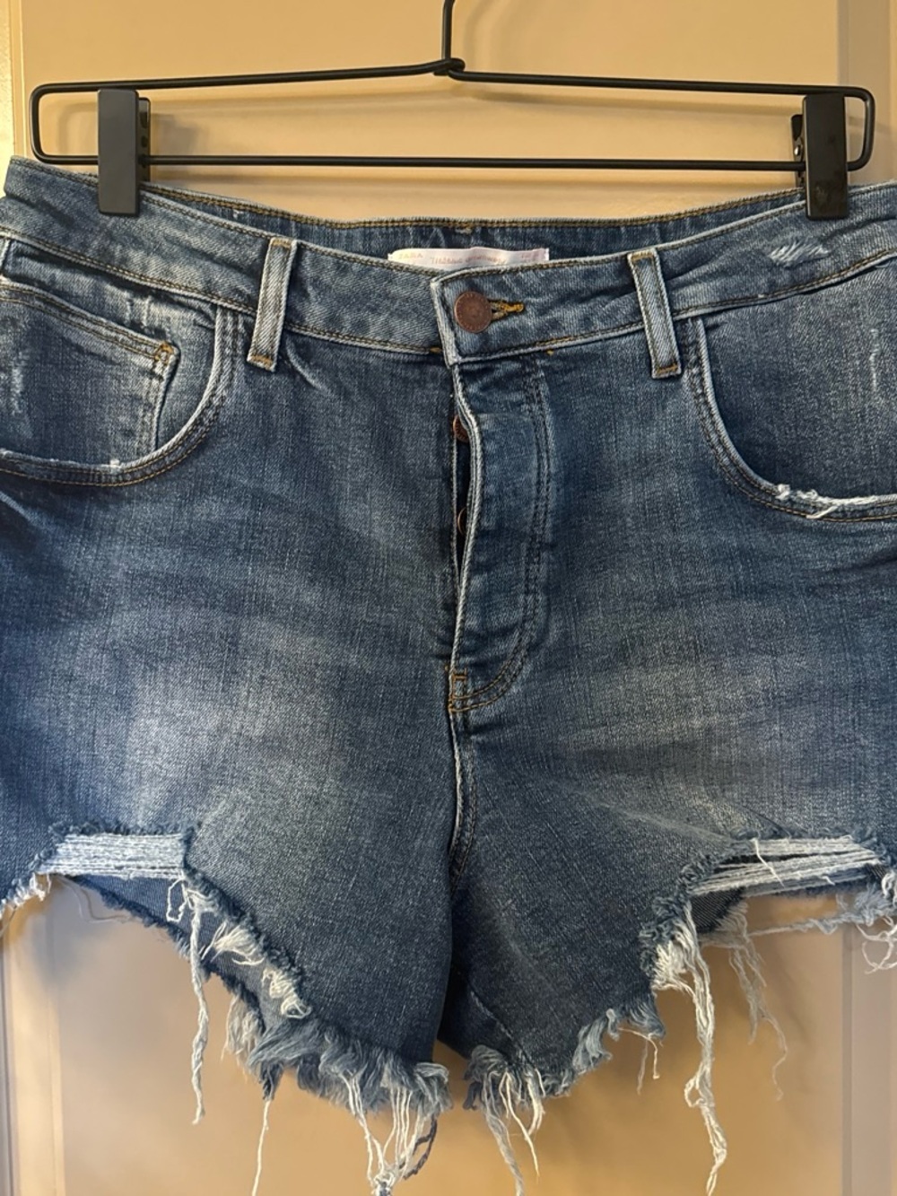 Zara Trending Distressed Denim Shorts - Blue